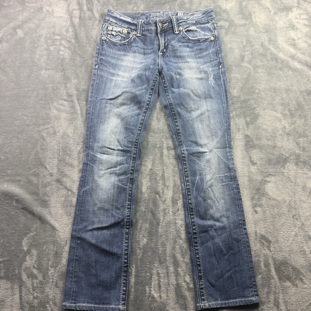 Miss Me Jeans Womens 28 Straight Low Rise Y2K Embroidered Flap Pocket Stretch